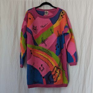 Vintage 80s Saks Fifth Avenue Colorful Bright  Music Sweater Small